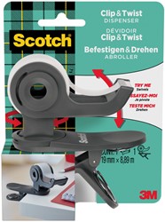 Dévidoir Scotch Clip C19 gris foncé + 1 rouleau Magic 8,89mx19mm