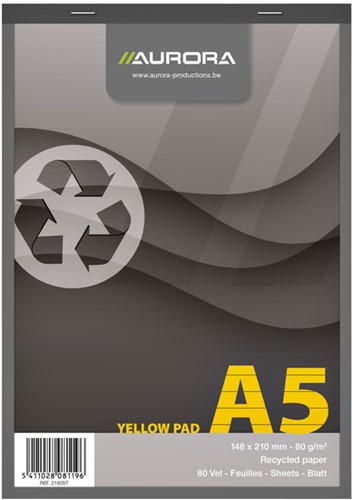 Bloc-notes Aurora A5 ligné 80 feuilles 80g jaune