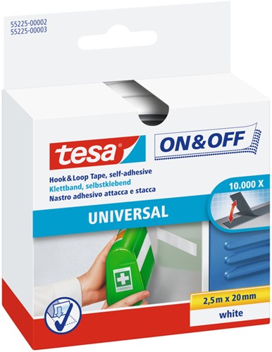 Velcro tape tesa® On & Off 250cmx20mm self-adhesive white
