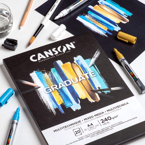 Mixed mediapapier Canson Graduate Mixed Media 20vel 240gr A3 zwart-2