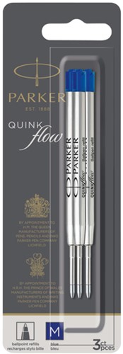 Recharge stylo bille Parker Quinkflow Medium bleu blister 3 pièces