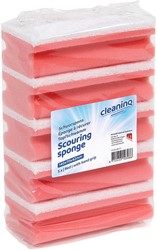 Scouring sponge Cleaninq with handle 140x70x42mm red/white 5 pieces