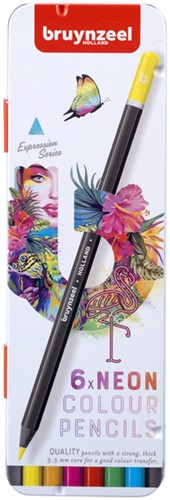 Crayon de couleur Bruynzeel Expression boîte métal 6 couleurs néon