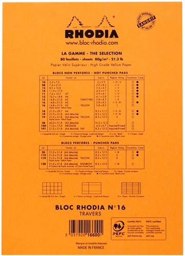 Bloc Rhodia A5 ligné + marge 80 feuilles 80g orange-3