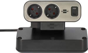 estilo hoekaansluitdoosstrook met USB laadfunctie 4-weg 2x b eschermend contactdoos & 2x Euro zilver/zwart