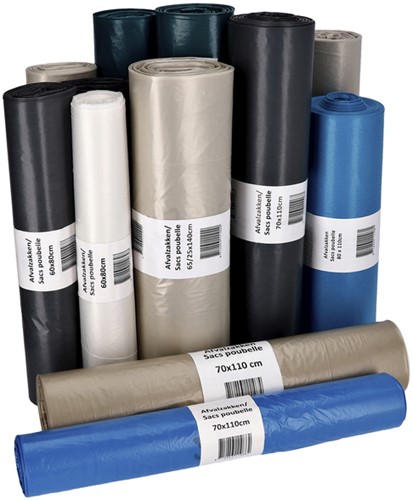 Garbage bag Cleaninq 80x110cm LDPE recycled T60 140L blue roll of 20 pieces-2