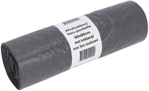 Sac poubelle Cleaninq 60x80cm LDPE Recycled T30 60L avec bande à tirer gris rouleau 25 pièces