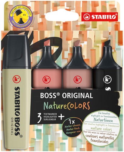 Surligneur STABILO Boss 70/4 NatureCOLORS étui 4 pièces