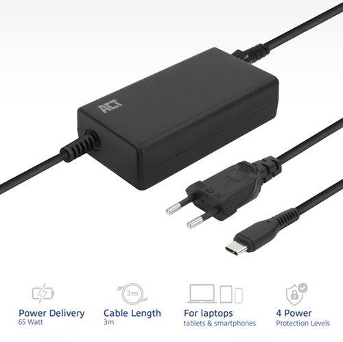 Laptop Oplader ACT USB-C Power Delivery 65W 3mtr-2