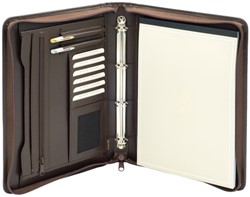 Conférencier Van der Spek A4 4 ann 25mm méc-O zip cuir nervuré marron