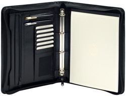 Conférencier Van der Spek A4 cuir buffle 4 anneaux 25mm méc-O + zip noir