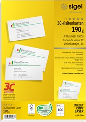 Cartes de visite Sigel 85x55mm uni 190g coins arrondis blanc 100 pièces