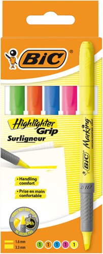 Surligneur BIC Grip assorti étui 5 pièces