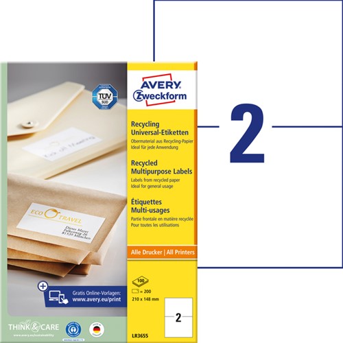 Etiquette Avery LR3655 210x148mm A5 recyclé blanc 200 pièces-3