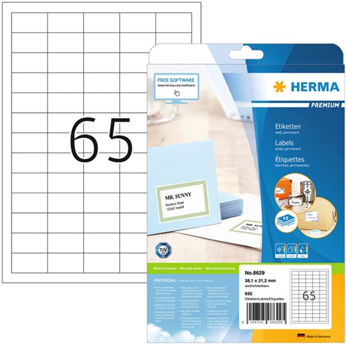 Etiquette HERMA Premium 8629 38,1x21,2mm blanc 650 pièces