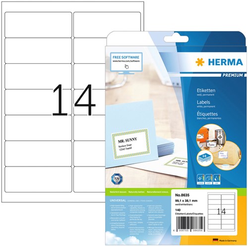 Etiquette HERMA Premium 8635 99,1x38,1mm blanc 140 pièces
