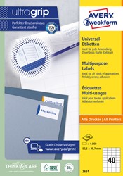 Etiquette Avery 3651 52,5x29,7mm blanc 4000 pièces