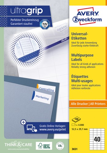 Etiquette Avery 3651 52,5x29,7mm blanc 4000 pièces