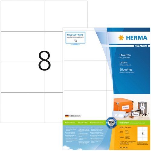 Etiquette HERMA Premium 4626 105x74mm blanc 1600 pièces