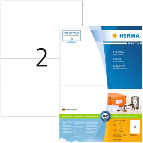 Etiquette HERMA Premium 4628 210x148mm A5 blanc 400 pièces