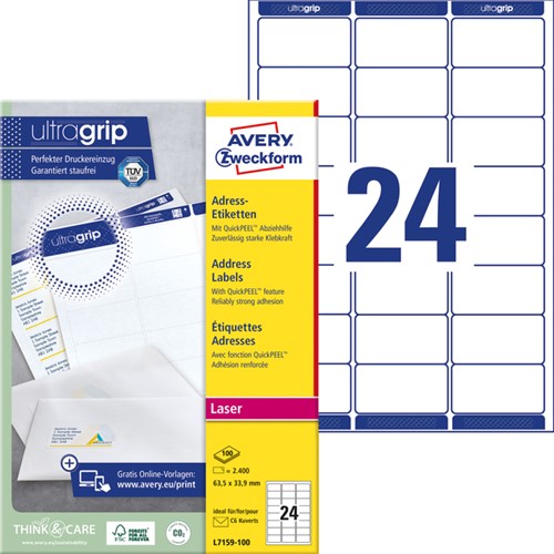 Etiquette Avery L7159-100 63,5x33,9mm blanc 2400 pièces-2