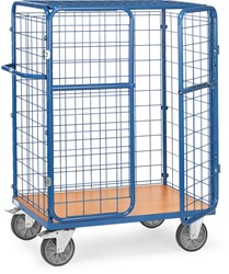 Package trolley 8481-3D with wire mesh walls, double wing door, and roof