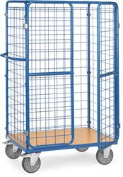 Package trolley 8582-3D with wire mesh walls, double wing door, and roof