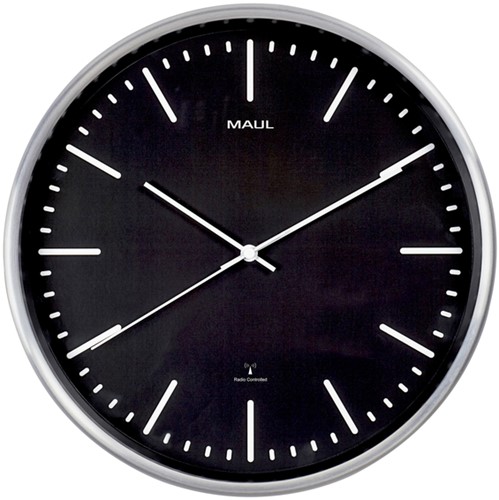 Wanduhr MAUL Fly RC Ø305x45mm Aluminiumrahmen schwarz inkl. Batterie