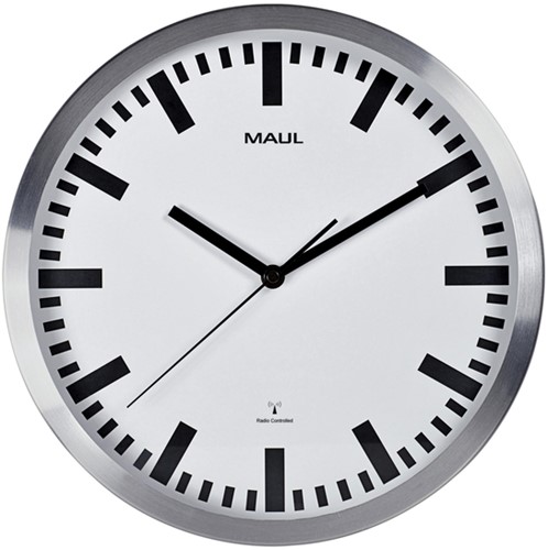 Horloge murale MAULpilot RC Ø305x45mm aluminium/blanc avec pile
