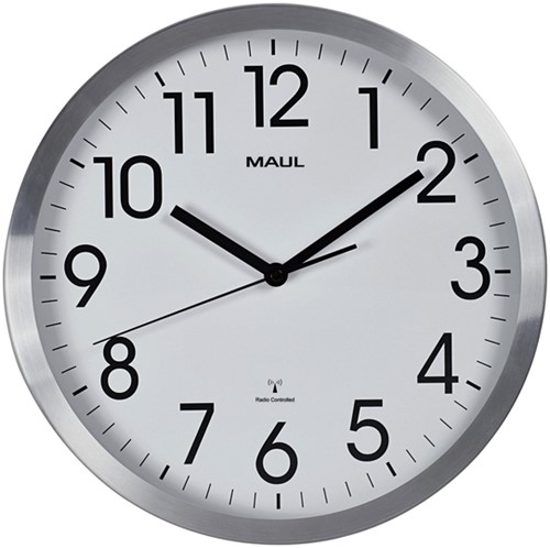 Horloge murale MAULmove RC Ø305x45mm aluminium/blanc avec pile