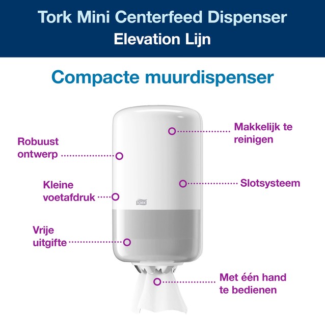 Cleaning paper dispenser Tork M1 Elevation small white 558000 Muldi