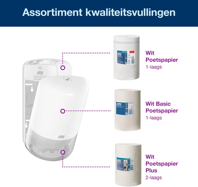 Cleaning paper dispenser Tork M1 Elevation small white 558000 Muldi
