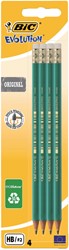 Crayon BIC Evolution ECOlutions hexagonal HB embout gomme blister 4 pièces