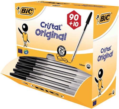 Stylo bille BIC Cristal Medium noir boîte 90+10 gratuits-2