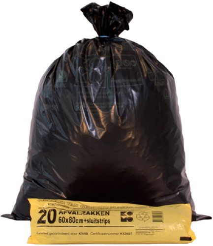 Garbage bag Komo 60 liters black roll of 20 pieces