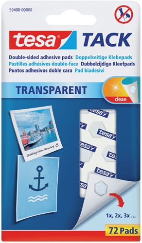 Kleefpads tesa® TACK dubbelzijdig transparant 72 stuks