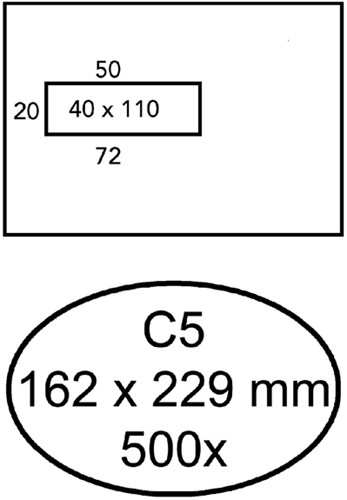 Umschlag Quantore 162x229mm Fenster 4x11cm links selbstklebend 500 Stück