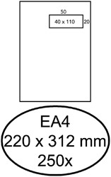 Umschlag Hermes Urkunde EA4 220x312mm Fenster rechts 4x11cm selbstklebend weiß Schachtel mit 250 Stück